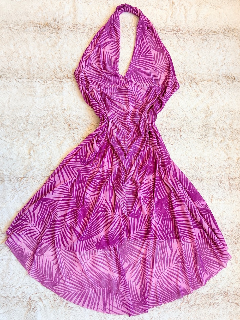 🌴 Vintage Y2K Sheer Beach Cover-Up Festival Dress Palm Leaf Print Made in Canada
